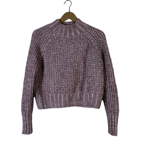 SO Textured Knit Mock Neck Cropped Sweater Womens M Lilac Purple Scandinavian - Picture 2 of 5